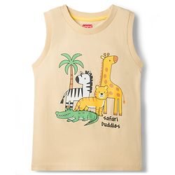 Babyhug Single Jersey Knit Sleeveless T-Shirt & Shorts Set with Animal Print - Light Brown & Yellow