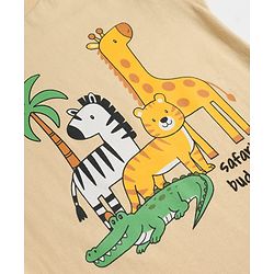 Babyhug Single Jersey Knit Sleeveless T-Shirt & Shorts Set with Animal Print - Light Brown & Yellow