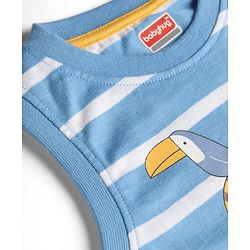 Babyhug Single Jersey Knit Sleeveless Striped Animal Printed Tank T-Shirt & Shorts Set - Light Blue & Yellow