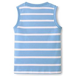 Babyhug Single Jersey Knit Sleeveless Striped Animal Printed Tank T-Shirt & Shorts Set - Light Blue & Yellow
