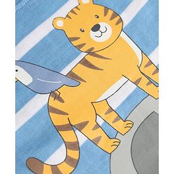 Babyhug Single Jersey Knit Sleeveless Striped Animal Printed Tank T-Shirt & Shorts Set - Light Blue & Yellow