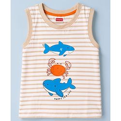 Babyhug Slub Jersey Knit Sleeveless Striped Sea Life Printed Tank T-Shirt & Shorts Set - Multicolor