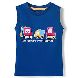 Babyhug Single Jersey Knit Sleeveless T-Shirt & Shorts Set with Vehicles Print - Blue & Red