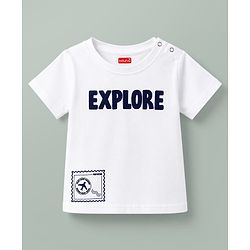 Babyhug Single Jersey Knit Half Sleeves Beach Theme Printed T-Shirt & Denim Shorts Set - White & Blue