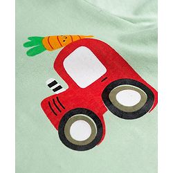 Babyhug Single Jersey Knit Half Sleeves T-Shirt & Denim Shorts Set with Tractor Print - Green & Blue