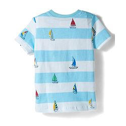 Babyhug 100% Cotton Knit Half Sleeves Striped & Nautical Theme Printed T-Shirt & Shorts Set With Cargo Pockets - Light & Navy Blue