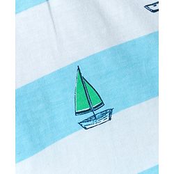 Babyhug 100% Cotton Knit Half Sleeves Striped & Nautical Theme Printed T-Shirt & Shorts Set With Cargo Pockets - Light & Navy Blue