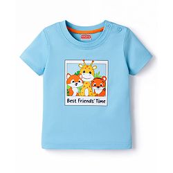 Babyhug Single Jersey Knit Half Sleeves T-Shirt & Shorts Set with Animal Print - Blue & Orange