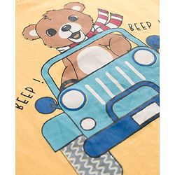 Babyhug Single Jersey Knit Half Sleeves T-Shirt & Shorts Set With Teddy Print - Yellow & Blue