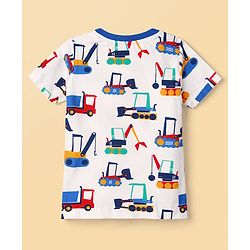Babyhug Cotton Knit Half Sleeves Co-Ord T-Shirt & Shorts Night-Suit With JCB Print - Offwhite