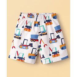 Babyhug Cotton Knit Half Sleeves Co-Ord T-Shirt & Shorts Night-Suit With JCB Print - Offwhite