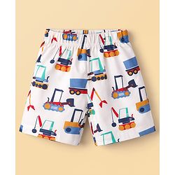 Babyhug Cotton Knit Half Sleeves Co-Ord T-Shirt & Shorts Night-Suit With JCB Print - Offwhite