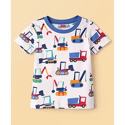 Babyhug Cotton Knit Half Sleeves Co-Ord T-Shirt & Shorts Night-Suit With JCB Print - Offwhite