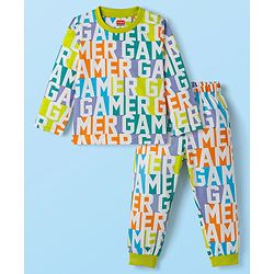 Babyhug Cotton Knit Full Sleeves Co-Ord T-Shirt & Short Night Suit with Text Print - Mutlicolour