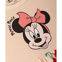 Babyhug Disney Single Jersey Cotton Knit Frock with Flutter Sleeves and Minnie Mouse and Cherry Print - Pink
