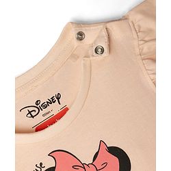 Babyhug Disney Single Jersey Cotton Knit Frock with Flutter Sleeves and Minnie Mouse and Cherry Print - Pink