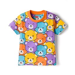 Babyhug Cotton Knit Half Sleeves T-Shirt & Short Night Suit with Bear Print - Mutlicolour