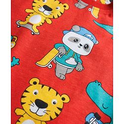 Babyhug Cotton Knit Half Sleeves T-Shirt & Pyjama Co-ord Night Suit With Animal Print - Red