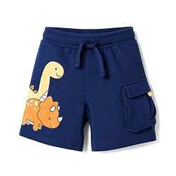 Babyhug Terry Knit Mid Thigh Dino Printed Shorts - Navy Blue