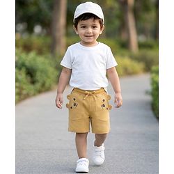 Babyhug Terry Knit Mid Thigh Shorts with Bear Embroidery - Brown