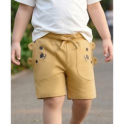 Babyhug Terry Knit Mid Thigh Shorts with Bear Embroidery - Brown