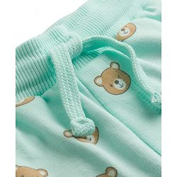 Babyhug 100% Cotton Terry Knit Mid Thigh Shorts With Teddy Print & Applique - Aqua Blue