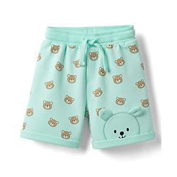 Babyhug 100% Cotton Terry Knit Mid Thigh Shorts With Teddy Print & Applique - Aqua Blue