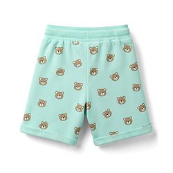 Babyhug 100% Cotton Terry Knit Mid Thigh Shorts With Teddy Print & Applique - Aqua Blue