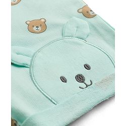 Babyhug 100% Cotton Terry Knit Mid Thigh Shorts With Teddy Print & Applique - Aqua Blue