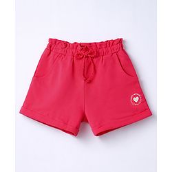 Babyhug Terry Knit Mid Thigh Shorts with Heart Print - Dark Pink