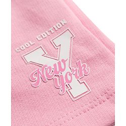 Babyhug Terry Knit Mid Thigh Length Shorts with New York Print - Pink