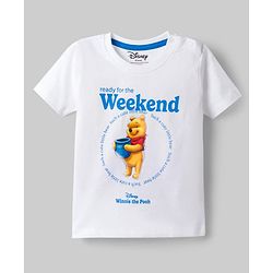 Babyhug Disney Terry Knit Half Sleeves T-Shirt & Shorts Set with Winnie The Pooh Grapichs - White & Blue