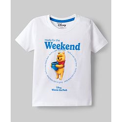 Babyhug Disney Terry Knit Half Sleeves T-Shirt & Shorts Set with Winnie The Pooh Grapichs - White & Blue