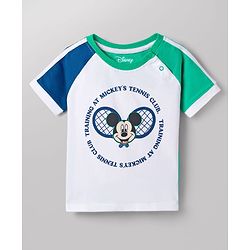 Babyhug Disney 100% Cotton Knit Half Raglan Sleeves T-Shirt & Shorts Set With Mickey Mouse Graphic - Blue & Sea Green