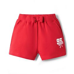 Babyhug Terry Knit Mid Thigh Shorts with Bow Applique & Number Print - Red