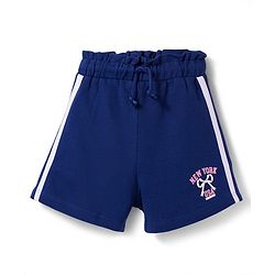 Babyhug Terry Knit Mid Thigh Length Shorts with New York Print & Tape Detailing - Navy Blue