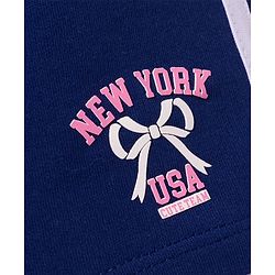 Babyhug Terry Knit Mid Thigh Length Shorts with New York Print & Tape Detailing - Navy Blue