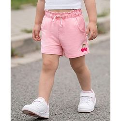 Babyhug Terry Knit Mid Thigh Cherry Embroidered Shorts - Pink