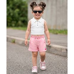 Babyhug Terry Knit Mid Thigh Cherry Embroidered Shorts - Pink