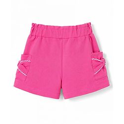 Babyhug 100% Cotton Knit Mid Thigh Length Shorts with Bow Design - Pink