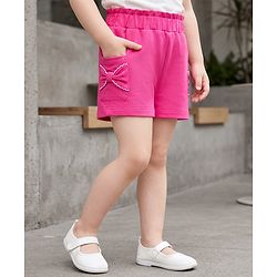 Babyhug 100% Cotton Knit Mid Thigh Length Shorts with Bow Design - Pink