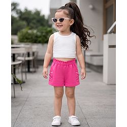 Babyhug 100% Cotton Knit Mid Thigh Length Shorts with Bow Design - Pink