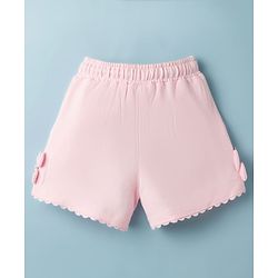 Babyhug Terry Knit Mid Thigh Solid Color Shorts with Bow Applique - Pink