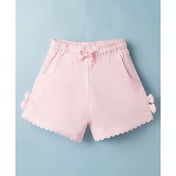 Babyhug Terry Knit Mid Thigh Solid Color Shorts with Bow Applique - Pink