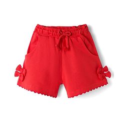 Babyhug Terry Knit Mid Thigh Solid Shorts With Bow Applique - Red