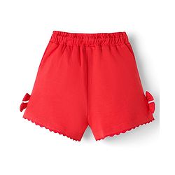 Babyhug Terry Knit Mid Thigh Solid Shorts With Bow Applique - Red