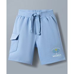 Babyhug Disney 100% Cotton Knit Half Sleeves Polo T-Shirt With Shorts Set With Mickey Mouse Graphic - Light Blue