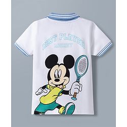 Babyhug Disney 100% Cotton Knit Half Sleeves Polo T-Shirt With Shorts Set With Mickey Mouse Graphic - Light Blue