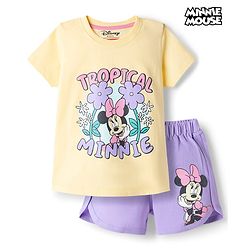 Babyhug Disney Single Jersey Knit Half Sleeves T-Shirt & Shorts Set with Minnie Mouse Graphics - Multicolor