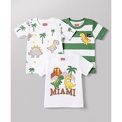 Babyhug Cotton Knit T-Shirts Half Sleeves with Graphics Multi Color 6-9 Months Pack of 3